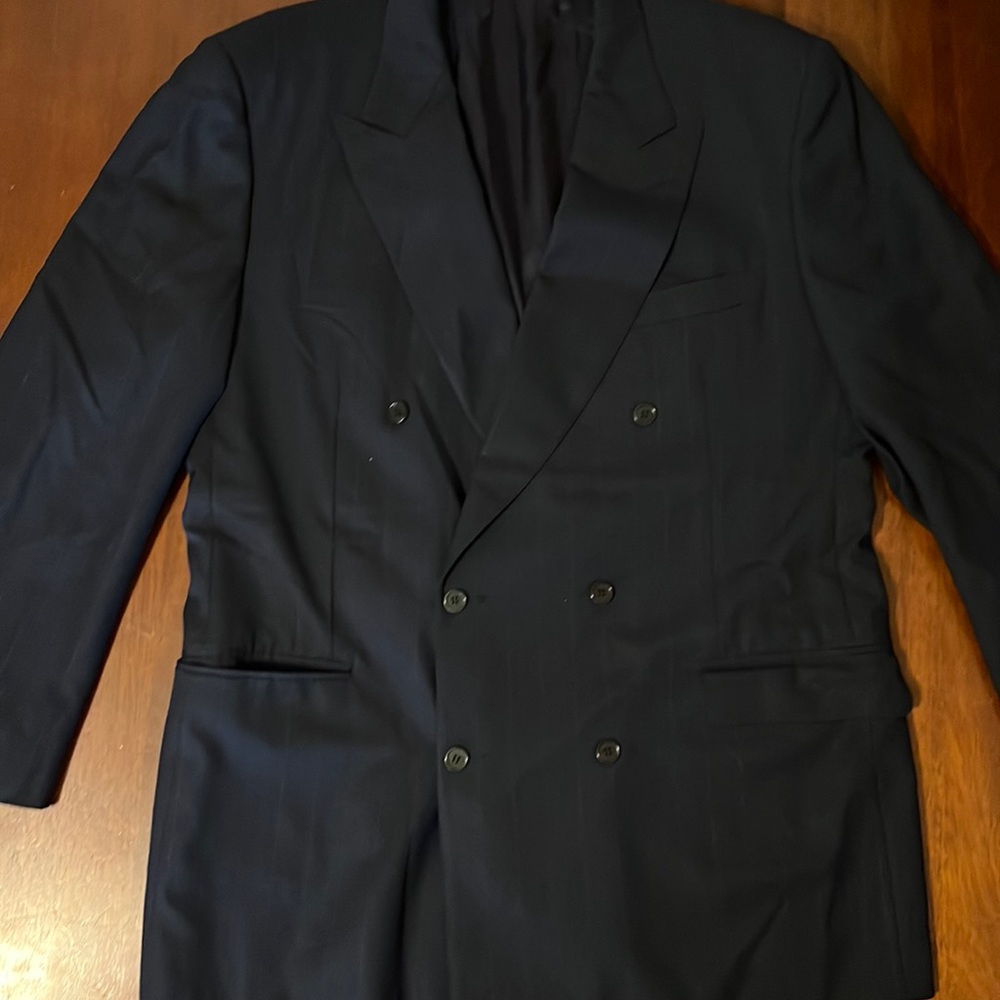 Canali Double Breasted 100% Wool Navy pinstriped suit